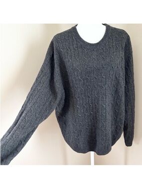 Dark Gray Cable‎ Knit Lambs Wool Sweater
